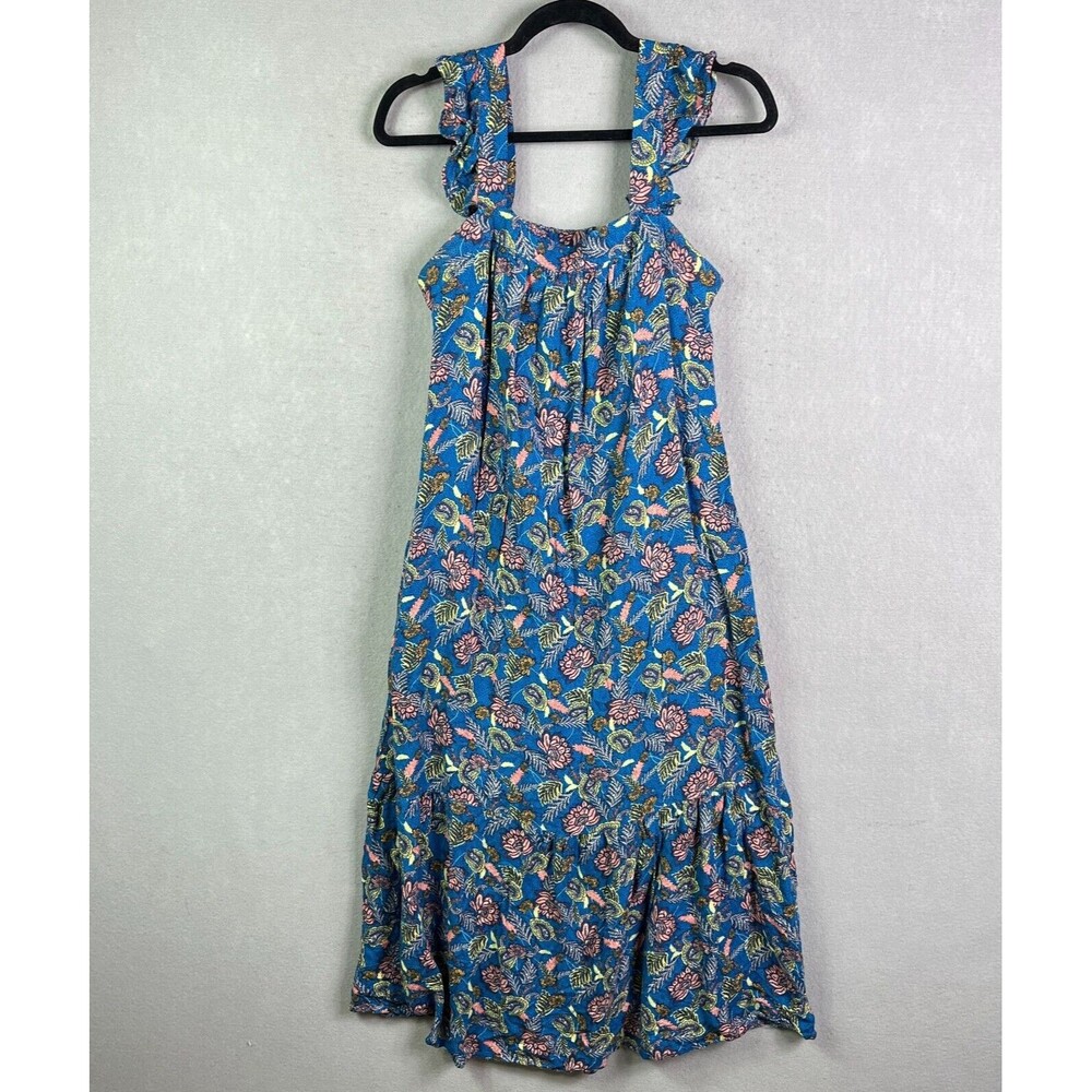KNOX ROSE Maxi Dress Women S Blue Floral Square Neck Ruffle Sleeve Lined Flowy